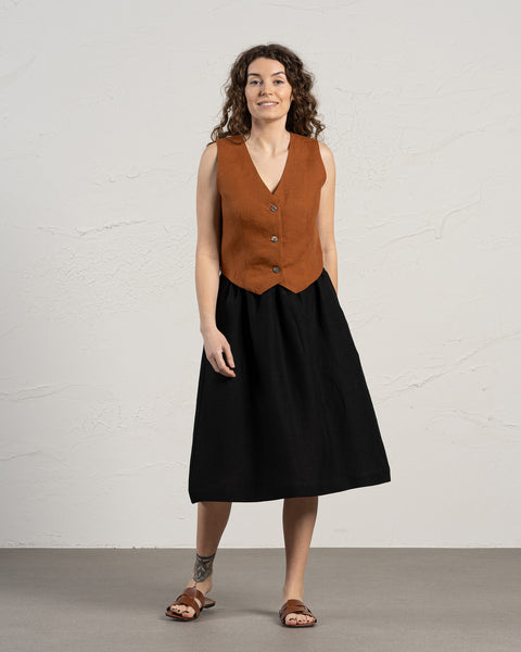 Linen vest in almond brown color