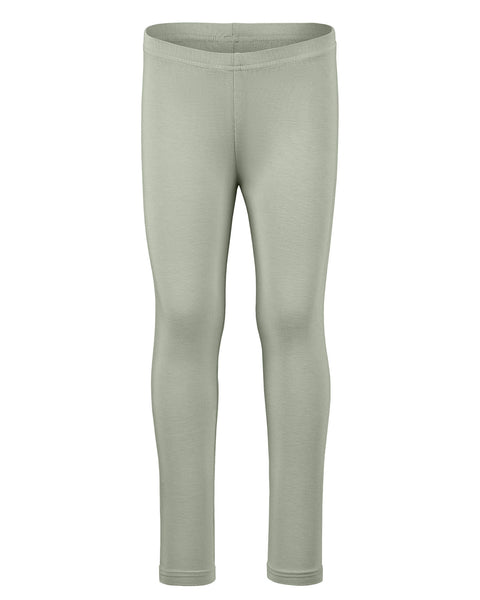 A product shot of light mint green children's leggings displayed flat against a plain white background.