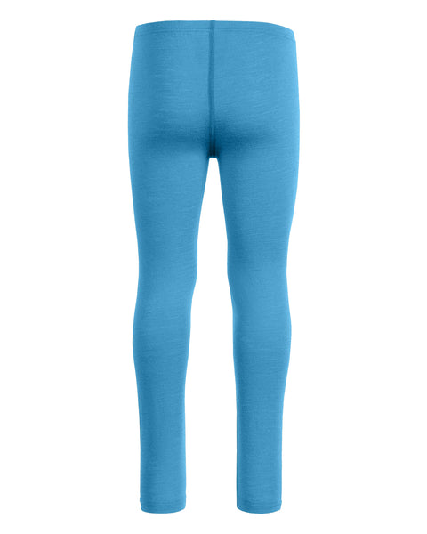 The menique 160gsm merino pants in light blue color, back view.