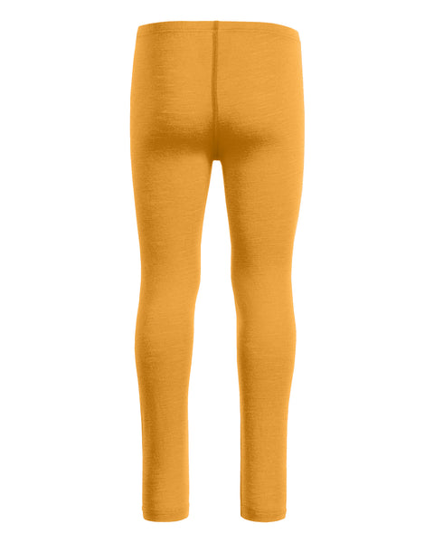 Merino wool kids' yellow leggings on a white background