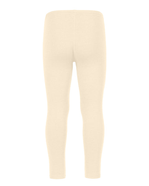 Back view of the menique kids' 250 gsm merino pants in natural color, white background.