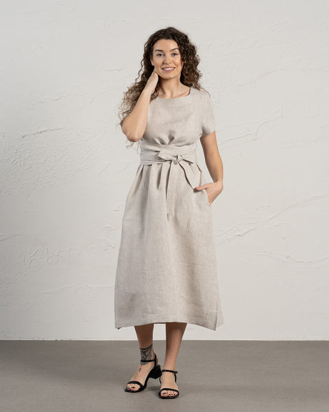 Short Sleeve Obi Wrap Dress Milly Natural