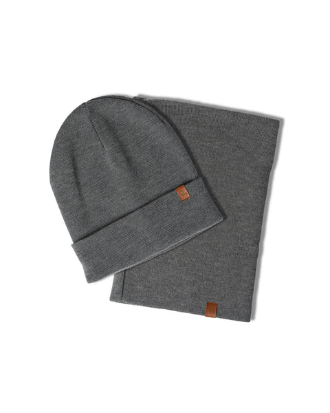 Women's Knitted Beanie & Gaiter 2-Piece Set Dark Gray