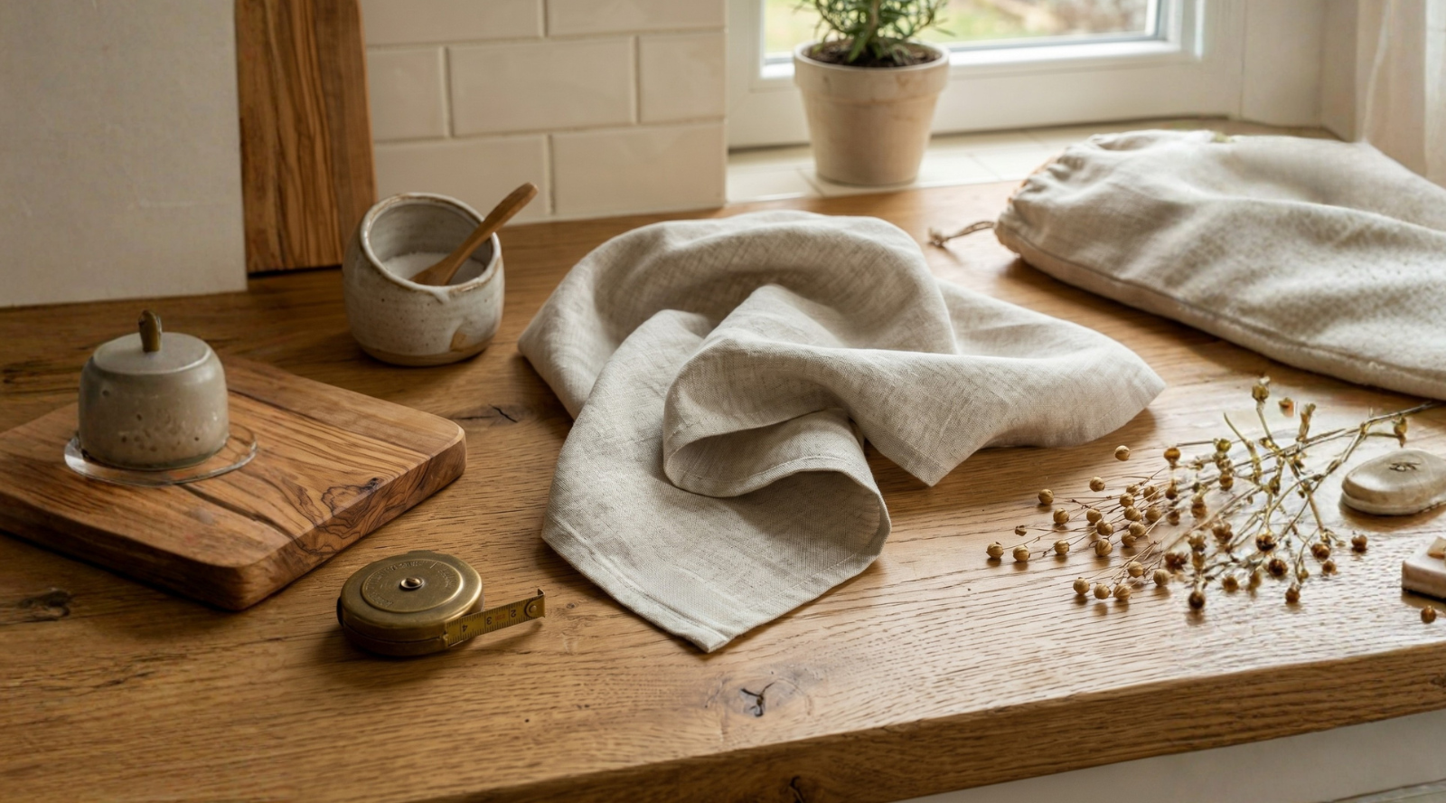 kitchen collection of Linen towels, bags, aprons and more