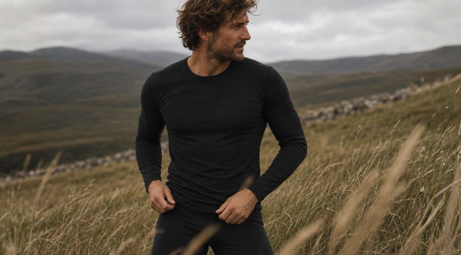 In the photo you can see the bottom part of man's body. He is wearing a blue top and boxer shorts made from natural 100% Merino wool.