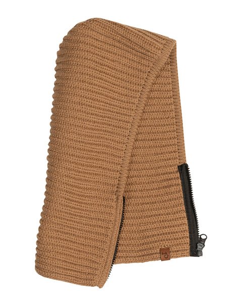Men's Hood Zipper Balaclava Knitted Merino in caramel brown
