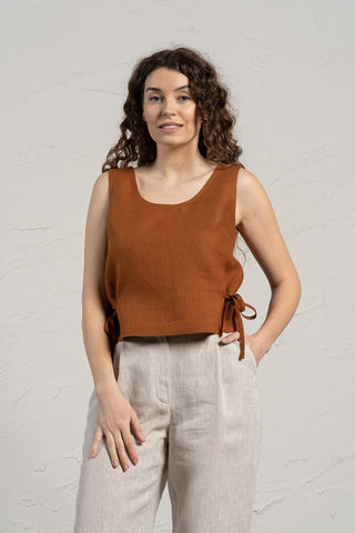 Crop Top with Side Ribbons Audrey - XXS / Almond Brown