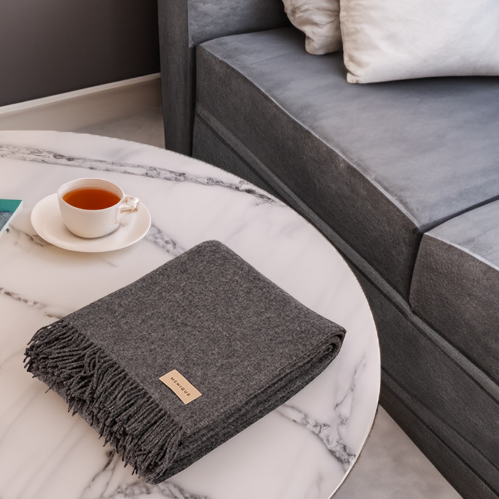 Natural Wool Blanket Throw Milan Dark Gray