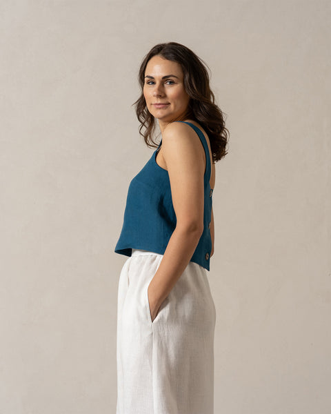 Pinafore Button Back Crop Top Cobalt Blue