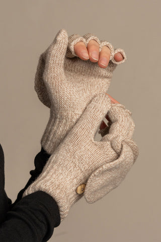 Women's Knit Merino Convertible Mittens - One Size / Creamy Beige
