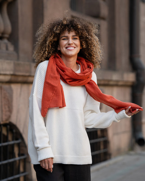 Women's Linen Scarf Cinnamon Red