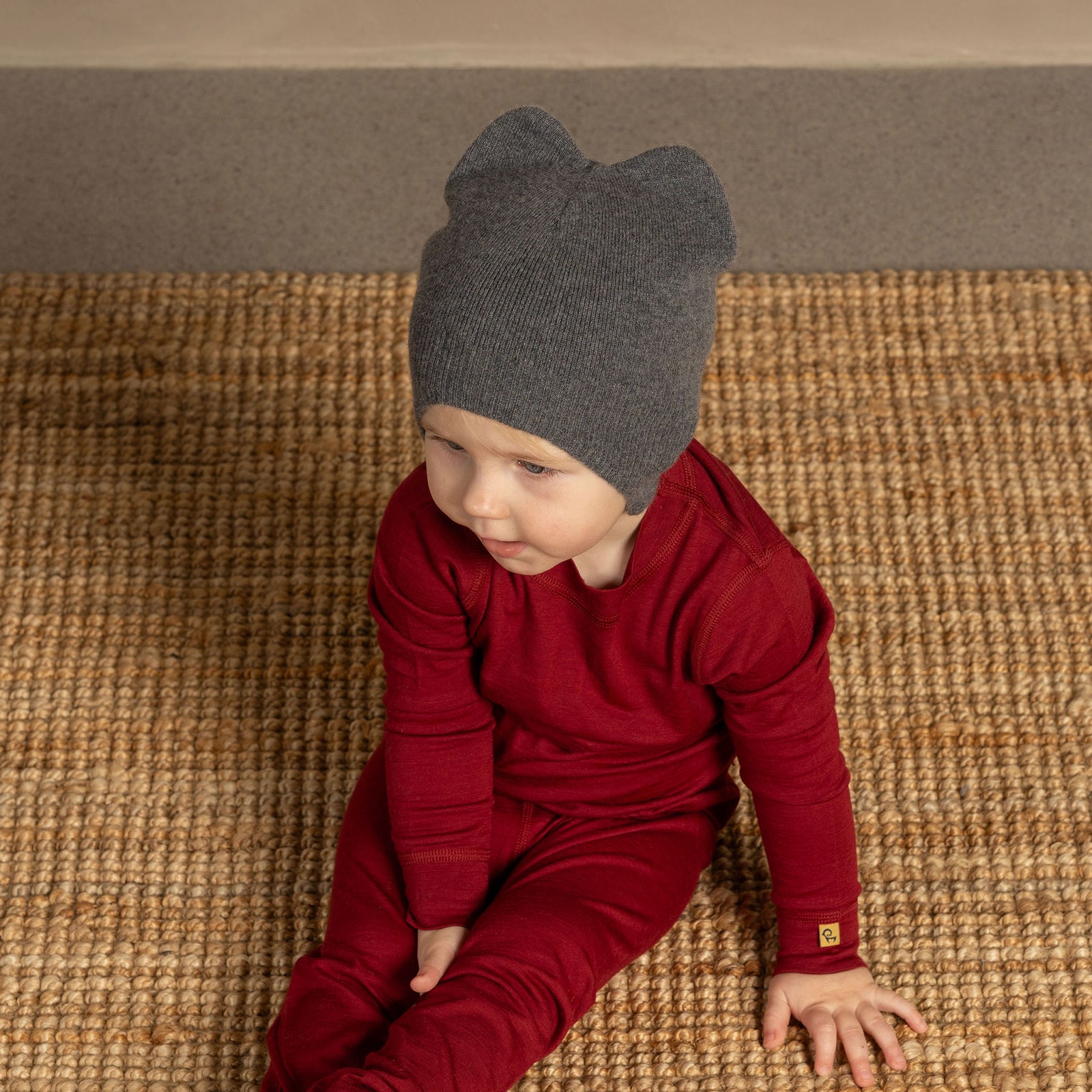Knitted cashmere ear flap beanie creamy beige color