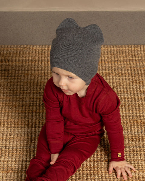 Knitted cashmere ear flap beanie dark gray color