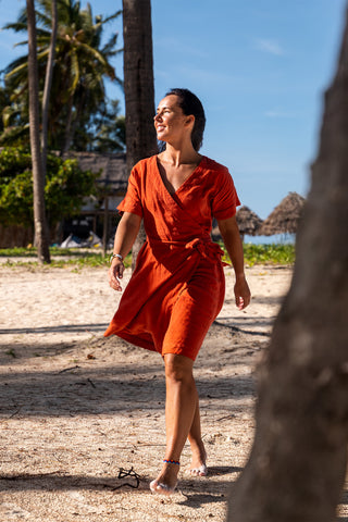 Vacation Summer Wrap Dress Eliana - XS / Cinnamon Red