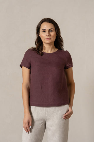 Linen T-Shirt Top Emma Shadow Purple - XS / Shadow Purple