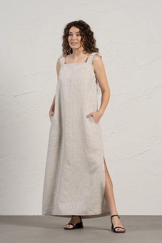 Linen Maxi Pinafore Dress Fiona - XXS / Natural
