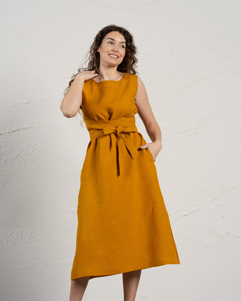 Sleeveless Obi Wrap Dress Hailey Spicy Yellow