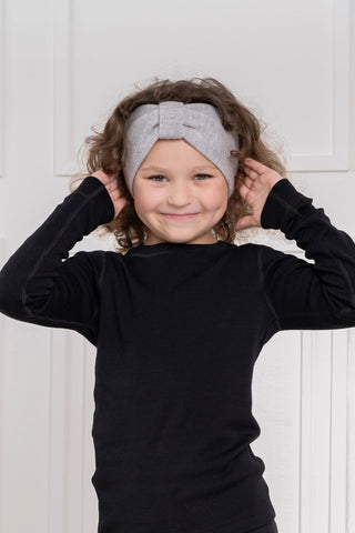 Kids' Knit Headband with Ribbon Cashmere Blend - 3-7Y / Light Gray