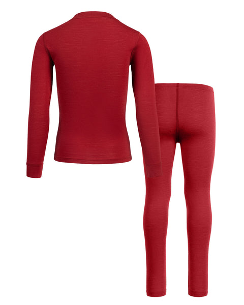 Kids' 160 Long Sleeve &amp; Bottom 2-Piece Royal Cherry, back view.