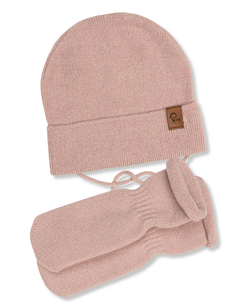Baby Knit Beanie with Strings &amp; Mittens 2-Piece Set Pink