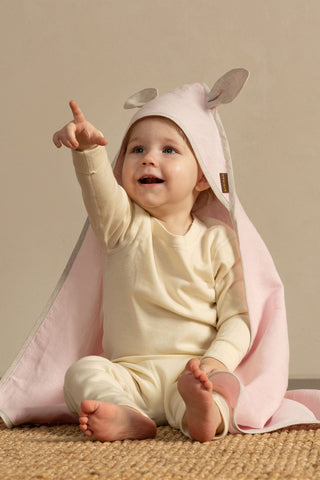 Linen Baby Towel with Ears - Dusty Pink