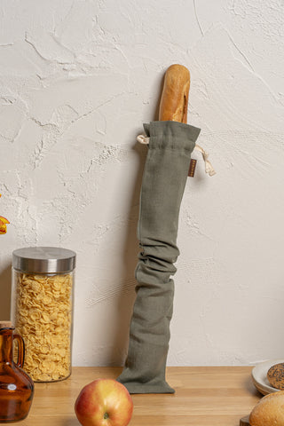 Reusable Linen Bread Bag - Baguette / Stone Green