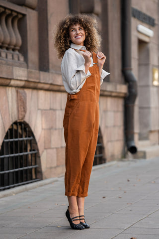 Linen Pinafore Jumpsuit Nicci Almond Brown - XXS / Almond Brown