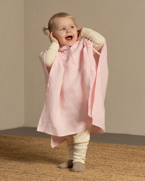 Linen Baby Poncho in dusty pink