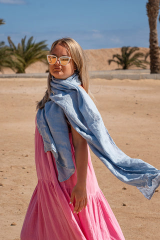Women's Linen Scarf - Wide / Cloudy Blue