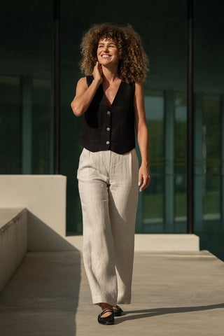 Elegant Linen Waistcoat Ava - XS / Pure Black