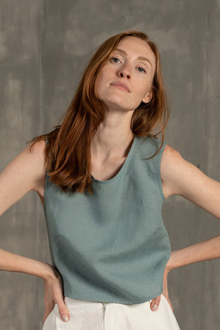 Cross Back Linen Top Serena - XXS / Mint Green