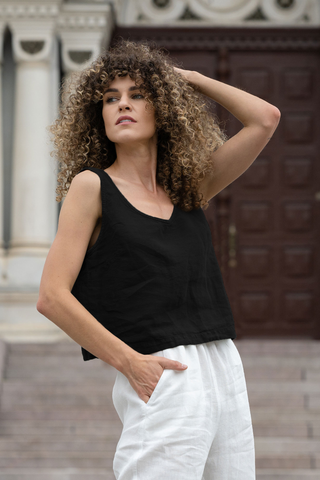 Linen Crop Top Ana Pure Black - XXS / Pure Black
