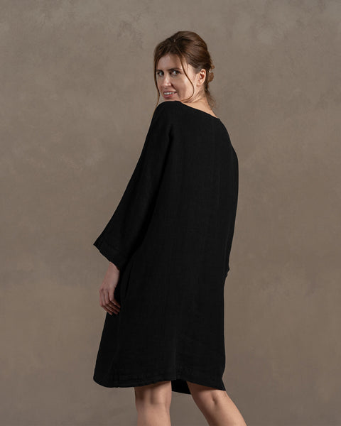 Linen Tunic Dress Selena Pure Black