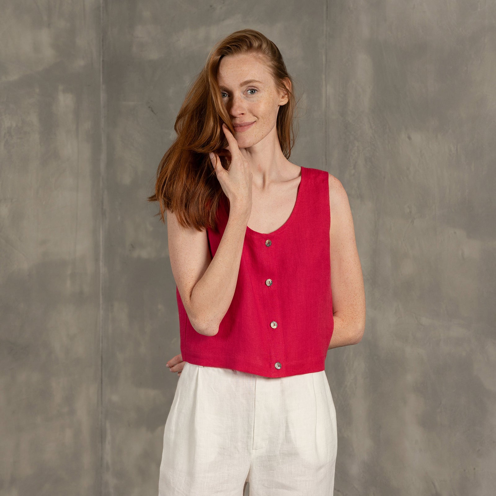 Button Front Crop Top Monica Stone Green