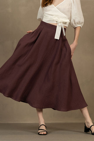 Linen Circle Skirt Evelyn - XXS / Shadow Purple
