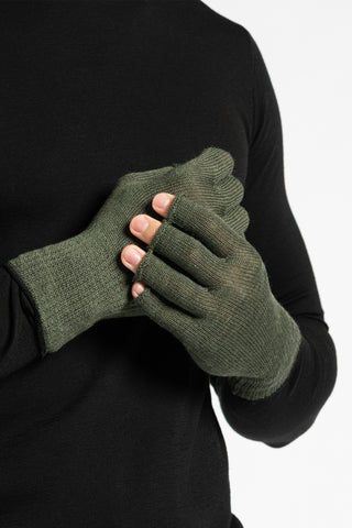 Merino Fingerless Gloves for Men - One size / Dark Green