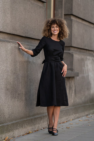 Casual Linen Wrap Dress Miley - XS / Pure Black