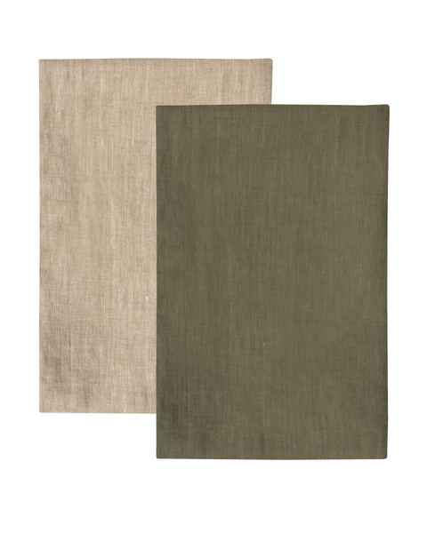 Linen Dish Towel 2-Pack in stone green/naural