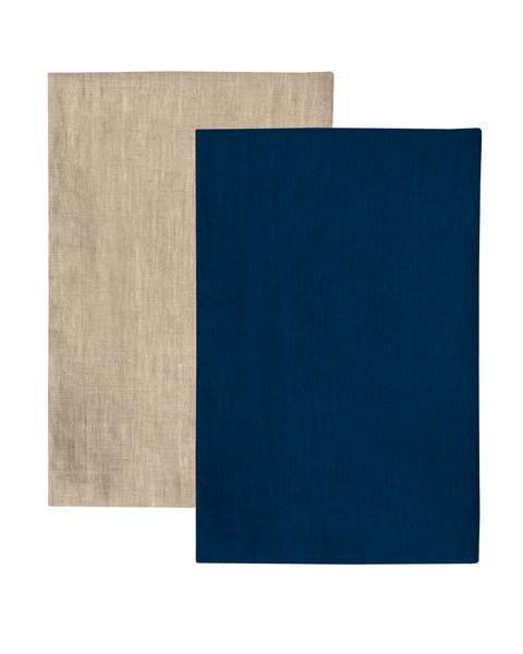 Linen Dish Towel 2-Pack in storm blue/natural
