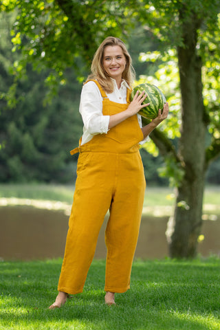 Linen Pinafore Jumpsuit Nicci - XXS / Spicy Yellow