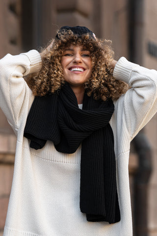 Women's Knit Thick Scarf Merino - One Size / Black