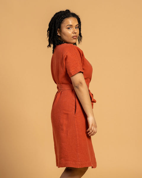 Linen Wrap Dress Eliana Cinnamon Red color