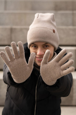 Women's Knit Beanie & Gloves 2-Piece - One Size / Creamy Beige