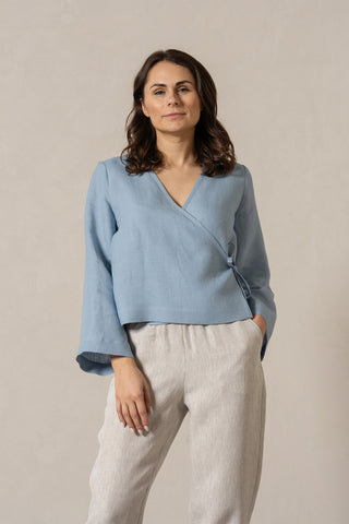 Linen Wrap Top Thea - XS / Cloudy Blue