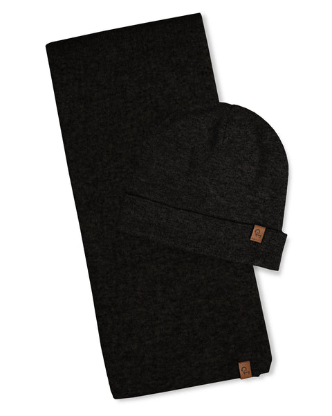 Women's Knit Beanie &amp; Scarf Merino &amp; Cashmere 2-Piece Set Black
