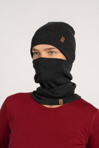 Women's Merino Wool Liner Gaiter & Beanie 2-Piece - One Size / Dark Gray