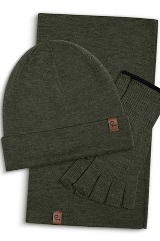 Women's Liner Gaiter, Beanie & Gloves 3-Piece - One Size / Dark Green