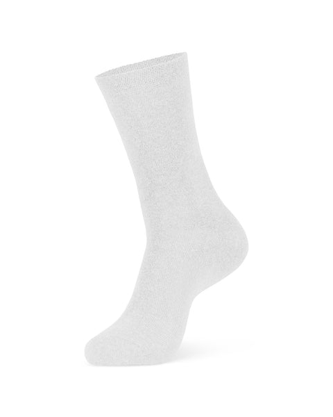Women's Cotton Mid-Crew Socks in white color in a white background, side view.