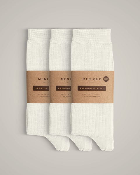 Women’s 85% Merino Wool Rib Thin Socks 3-Pack in Natural White – sustainable, thin, and stylish everyday wool socks.