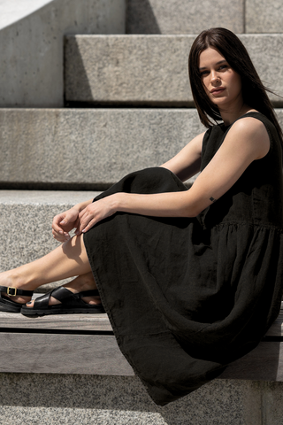 Linen Smock Dress Maya Pure Black - XS / Pure Black